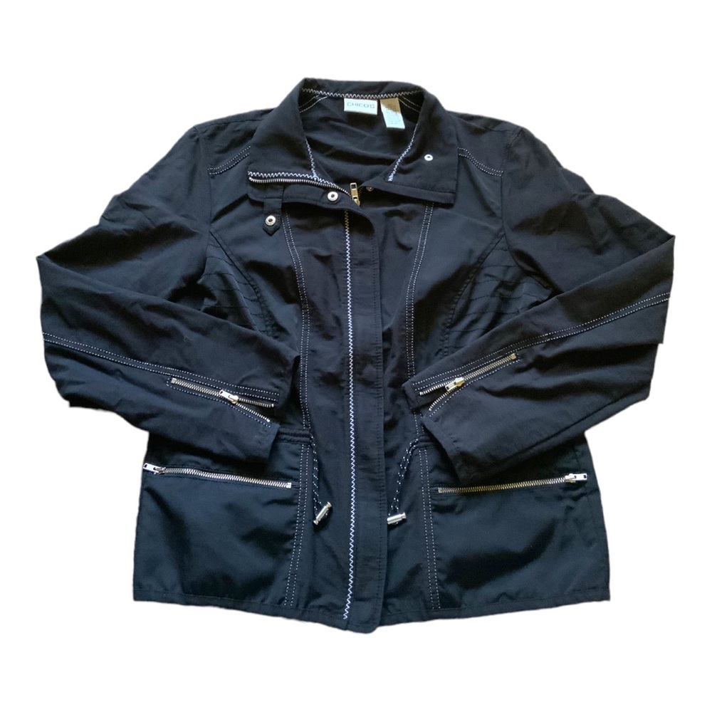 Chico's Lightweight Zip Front Black Jacket 1 Medium